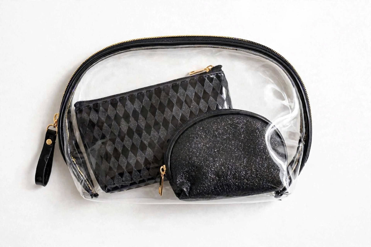 ZORANI 3-in-1 Transparent Makeup Bag Set - Waterproof Travel Organizer.