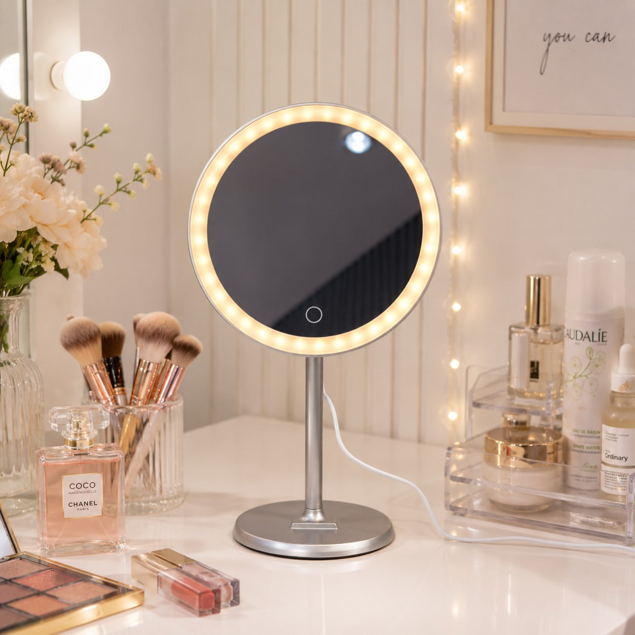 Ilios Lighting Rechargeable Round Table Mirror
