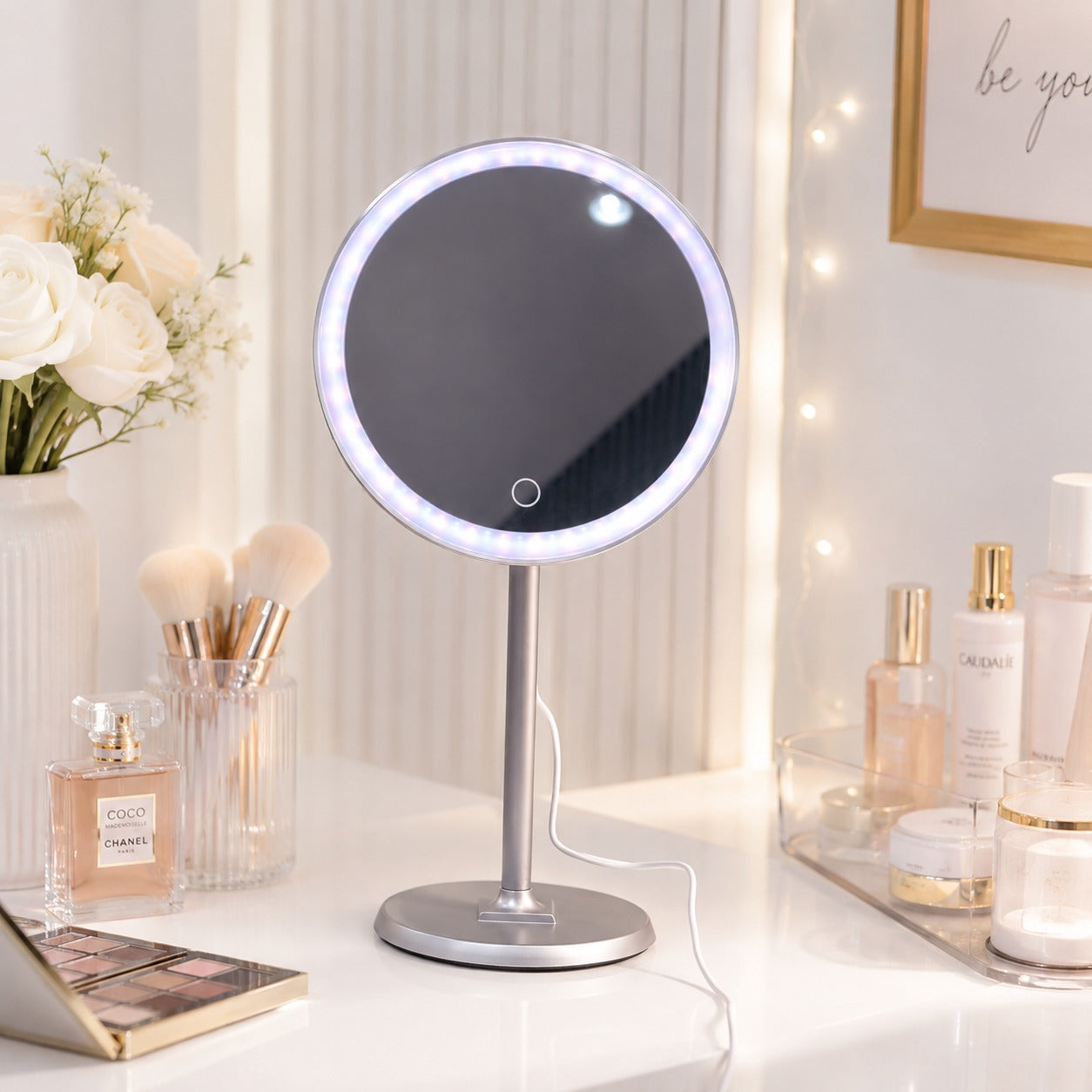 Ilios Lighting Silver Rechargeable Round LED Vanity Mirror