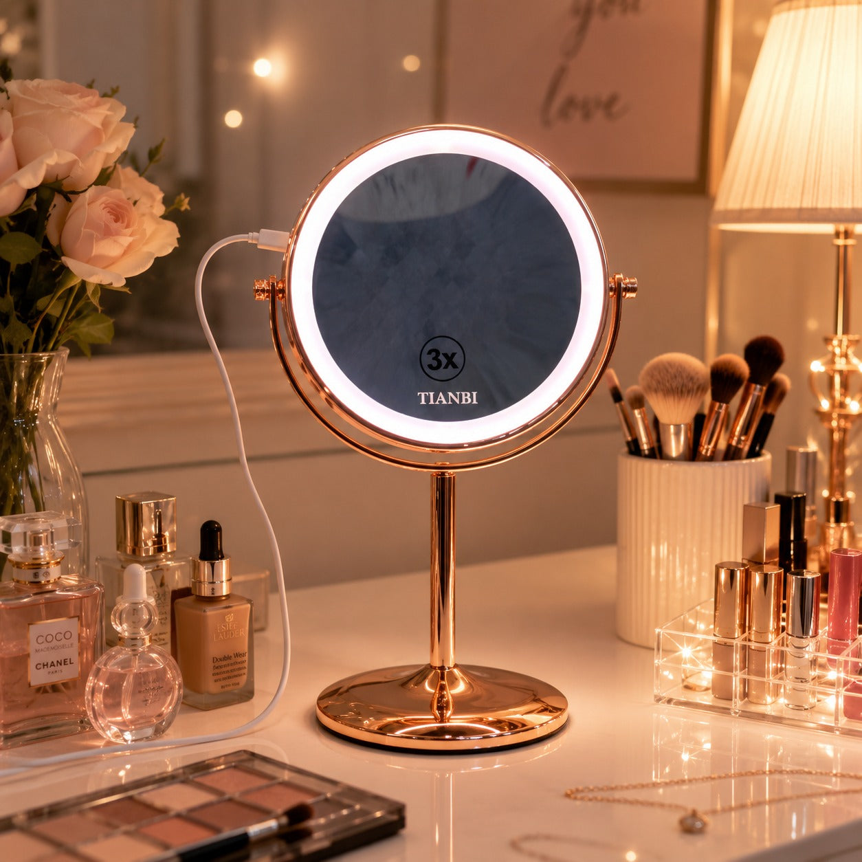 Rio Rose Gold Double-Sided Cosmetic LED Mirror