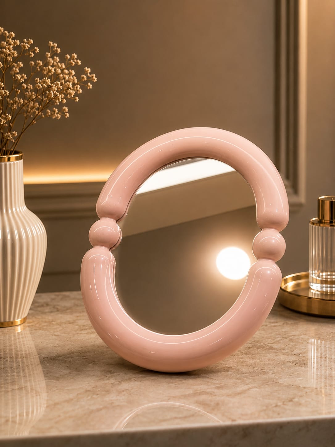 Pink Wavy Desktop & Wall-Mounted Makeup Mirror