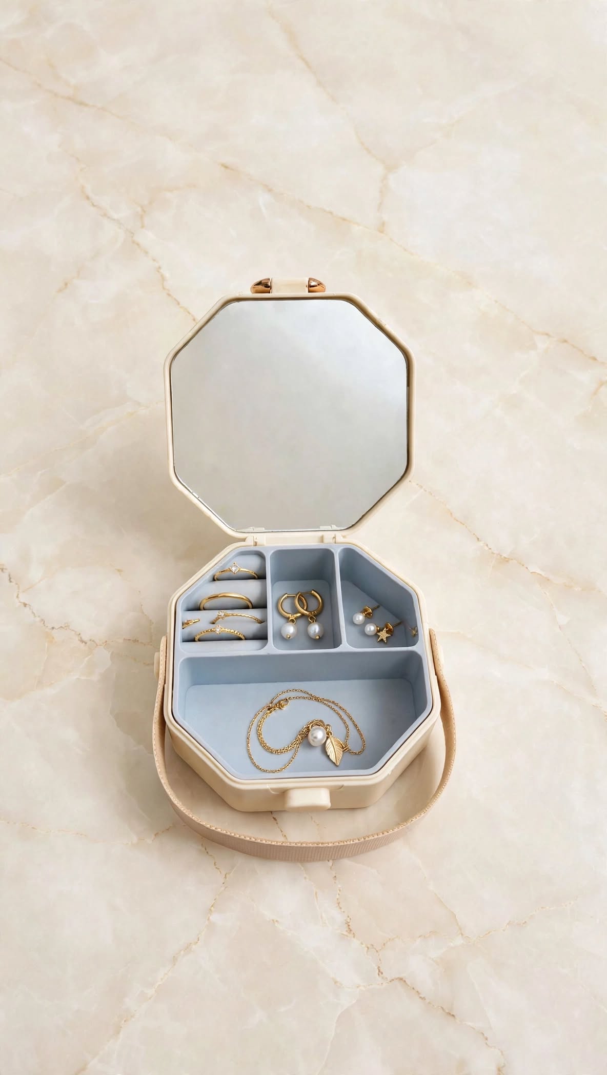 The Zorani Heirloom - Octagonal Vanity Jewelry Case with Mirror