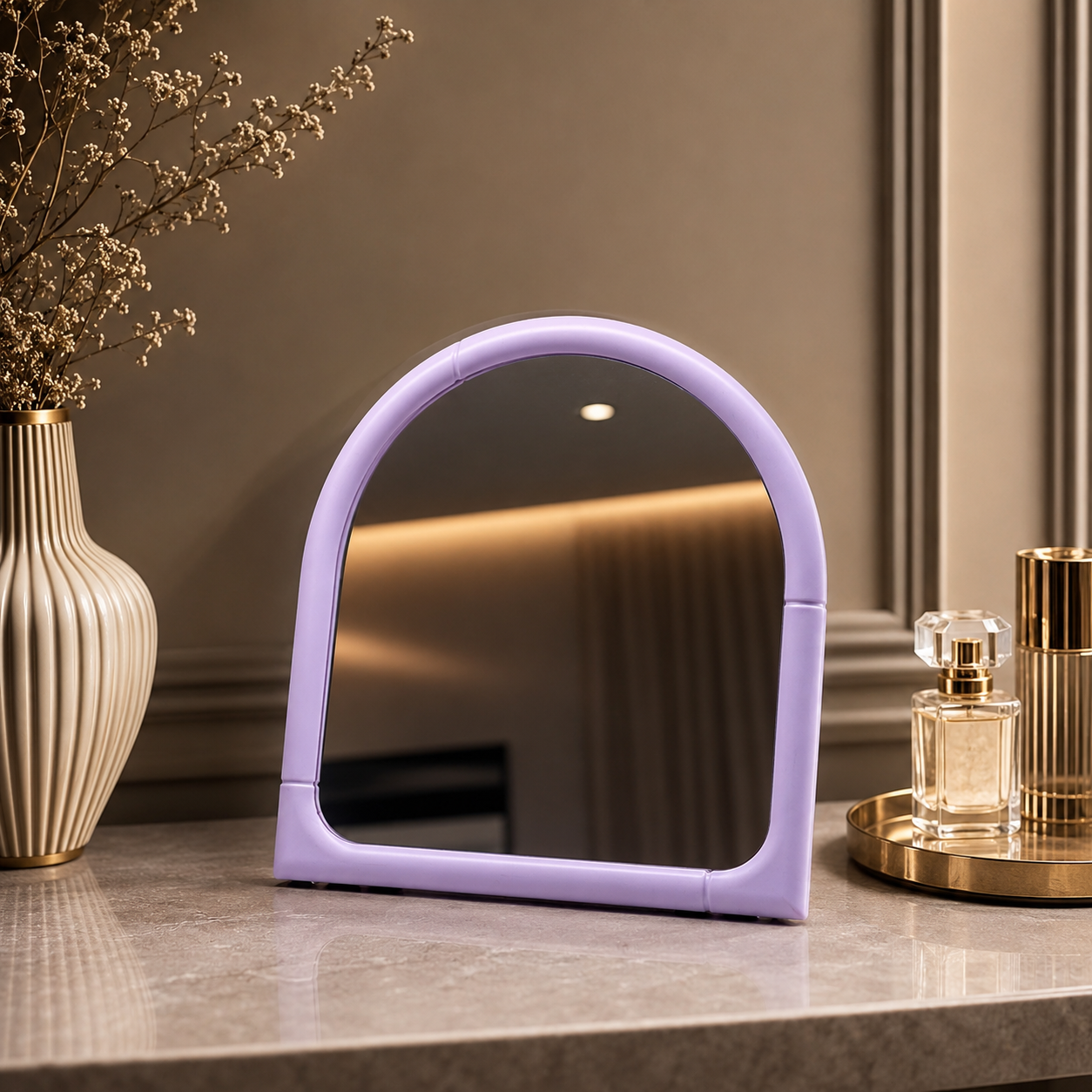 Pastel Purple Arch-Shaped Desktop Makeup Mirror