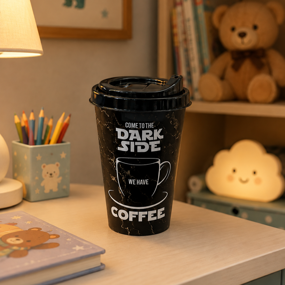 Black Marble-Patterned Coffee Travel Tumbler