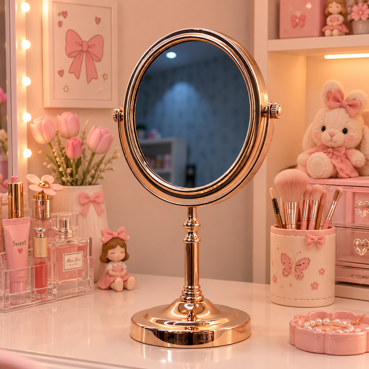 Rose Gold Oval Double-Sided Cosmetic Vanity Mirror