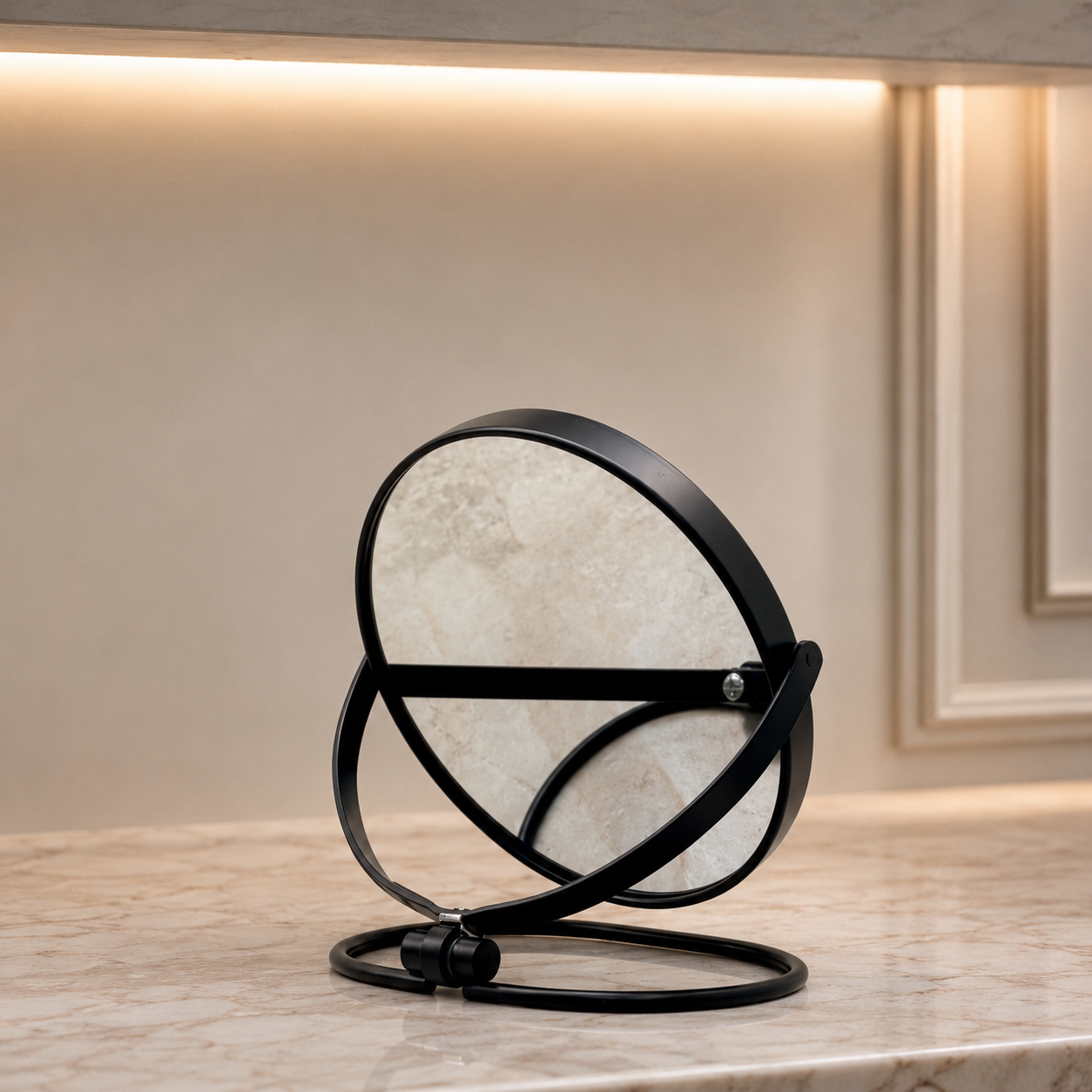 Modern Black Metal Tabletop Swivel Vanity Mirror