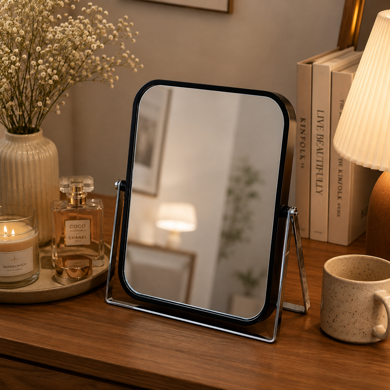 Black-Framed Tabletop Vanity Mirror