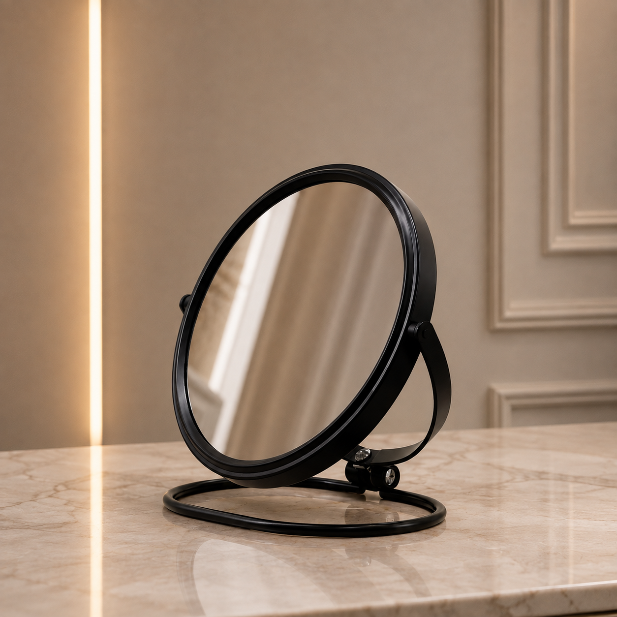 Sleek Black Rotatable Tabletop Vanity Mirror