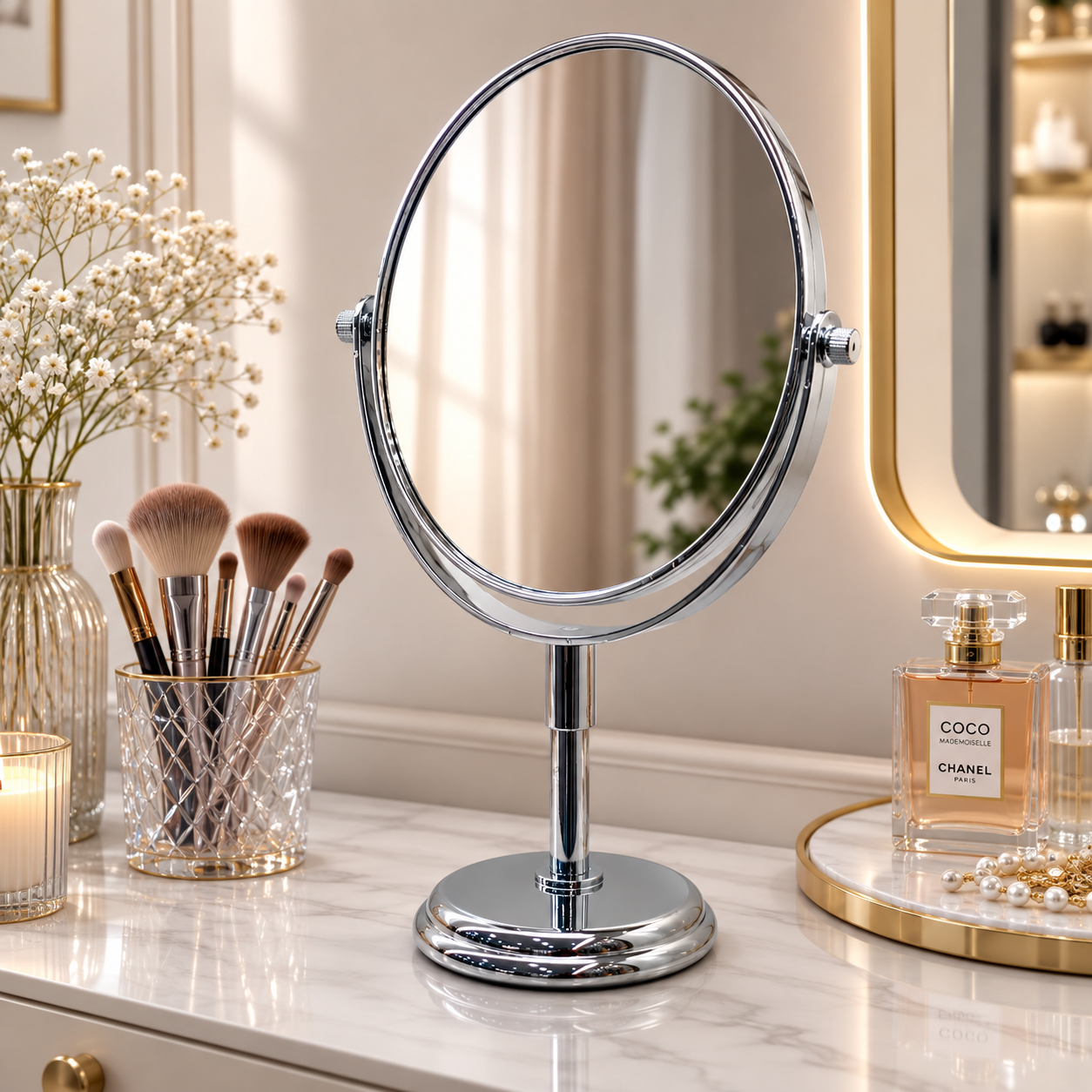 Beliani Oval Tabletop Makeup Mirror