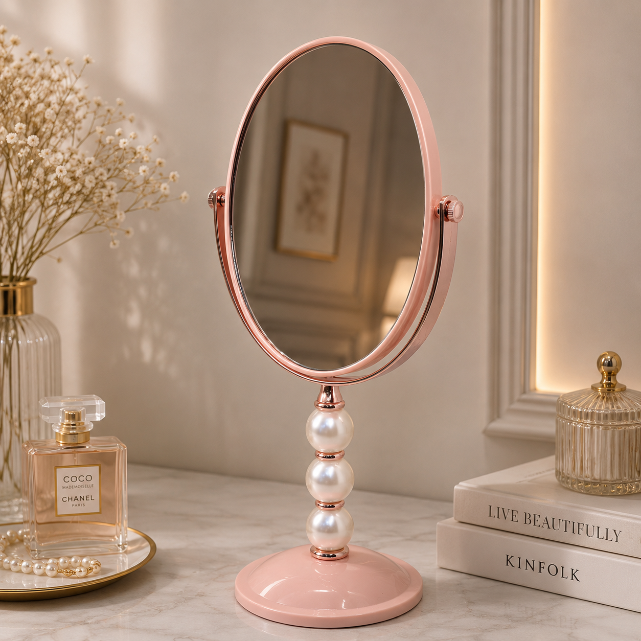 Pink Double-Sided Tabletop Makeup Mirror