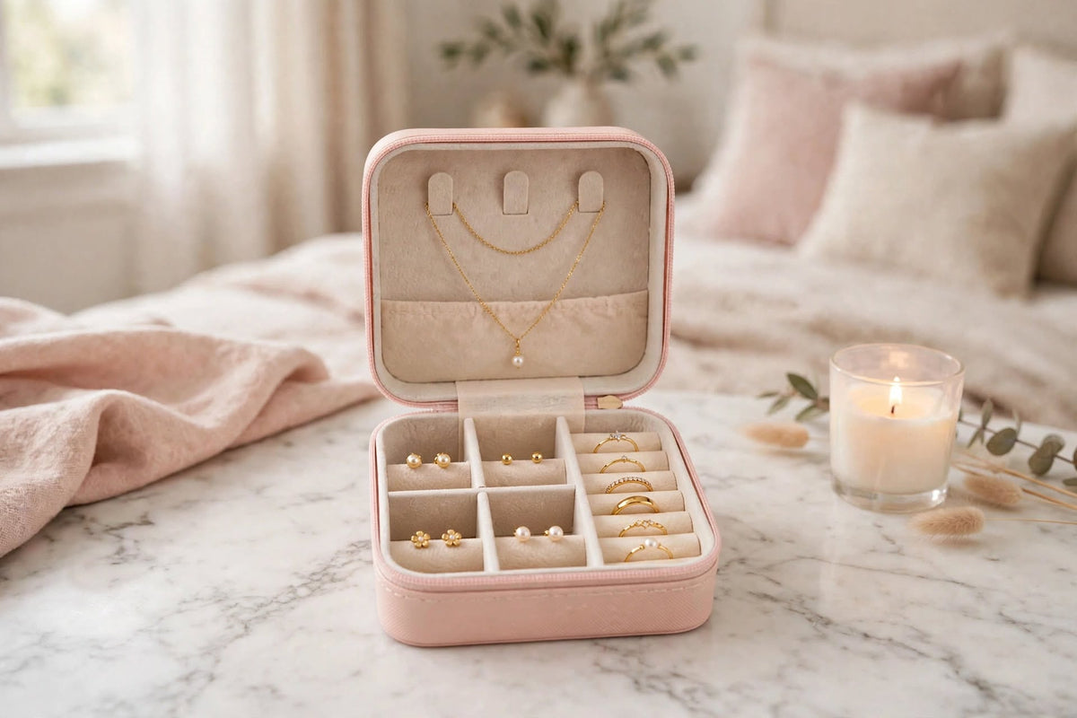 ZORANI — The Petite Luxe Jewelry Case in Blush Pink.