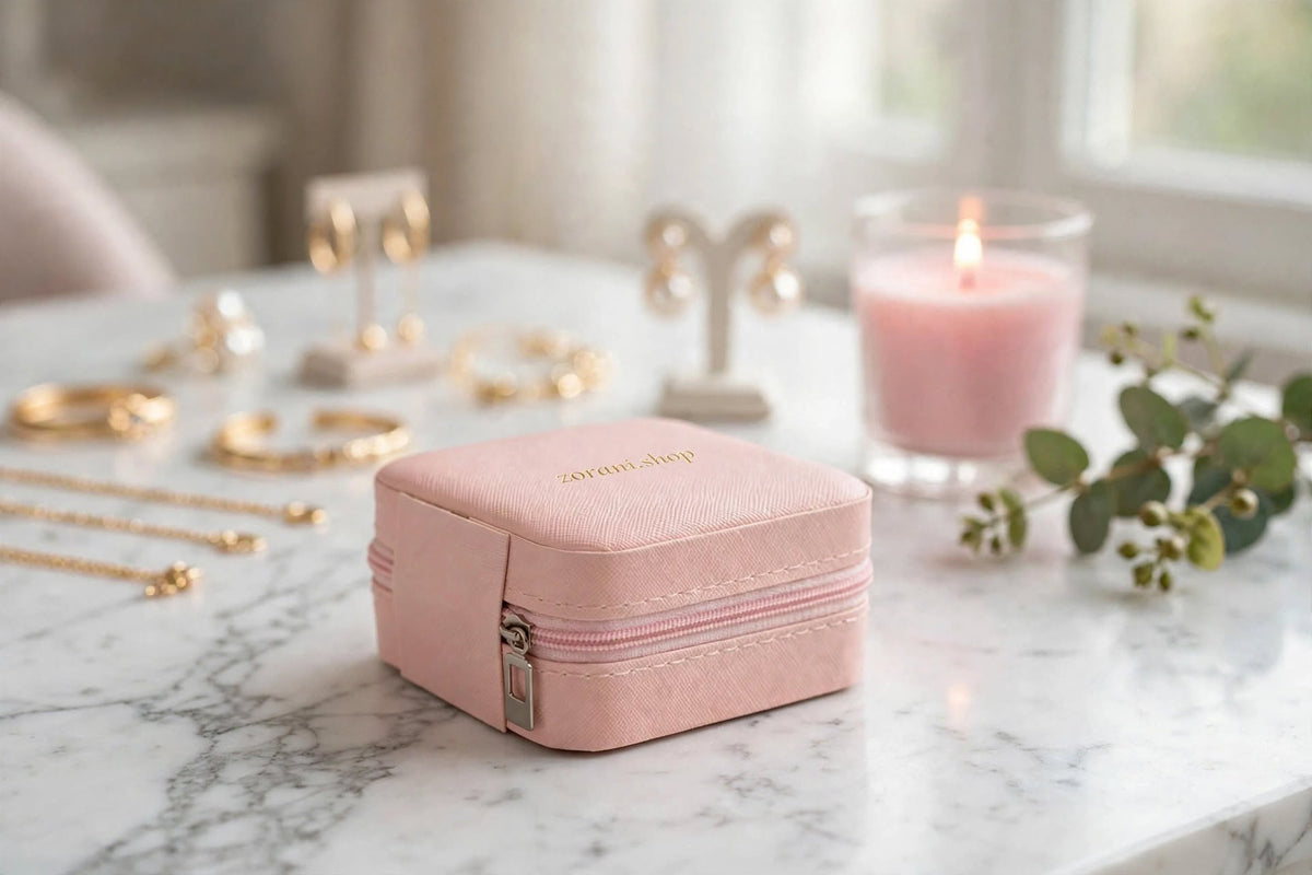 ZORANI — The Petite Luxe Jewelry Case in Blush Pink.
