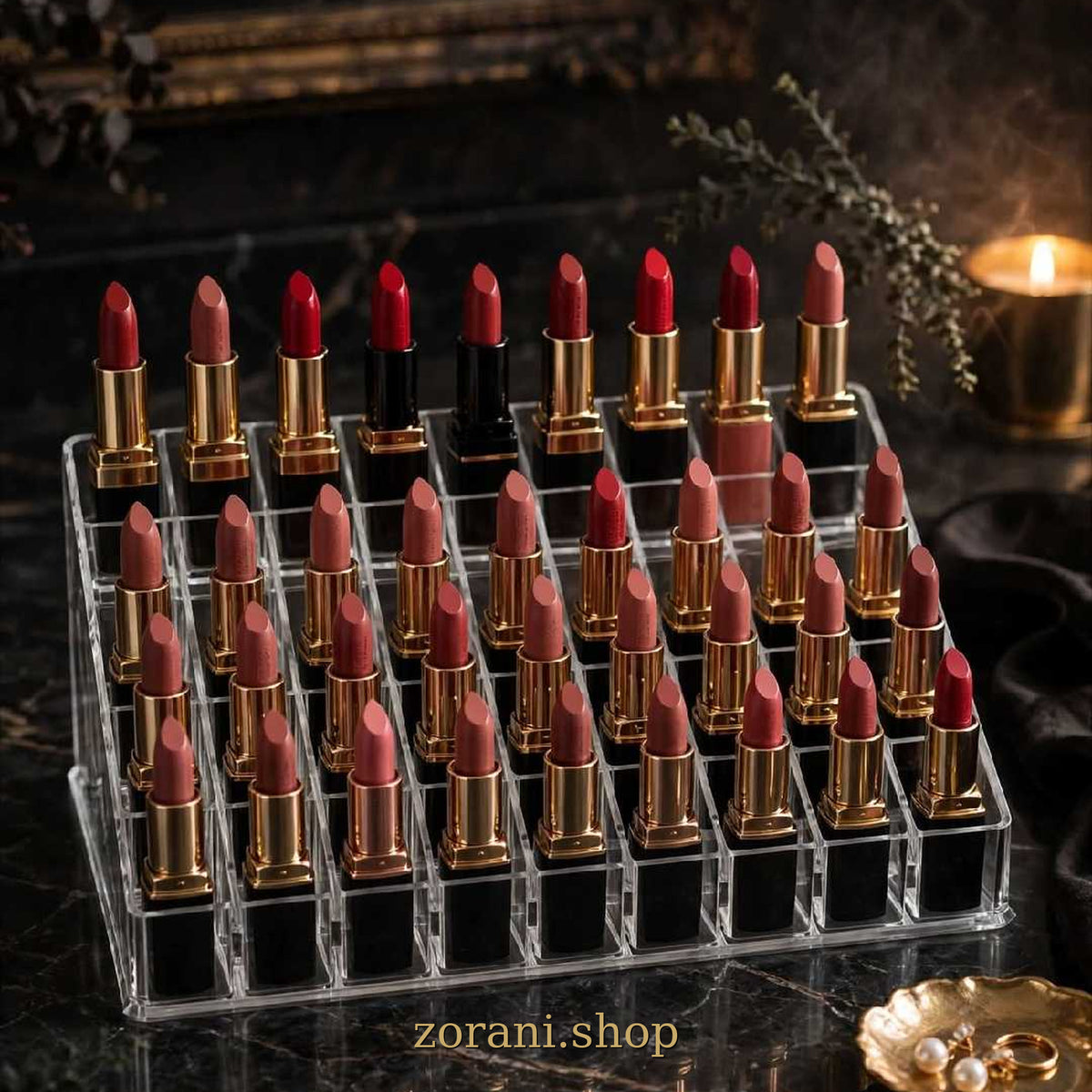 Zorani 36 slots acrylic lipstick holder - transparent makeup display organizer Pakistan